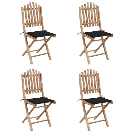 Mobilier à dîner d'extérieur pliable 5 pcs avec coussins bambou 2