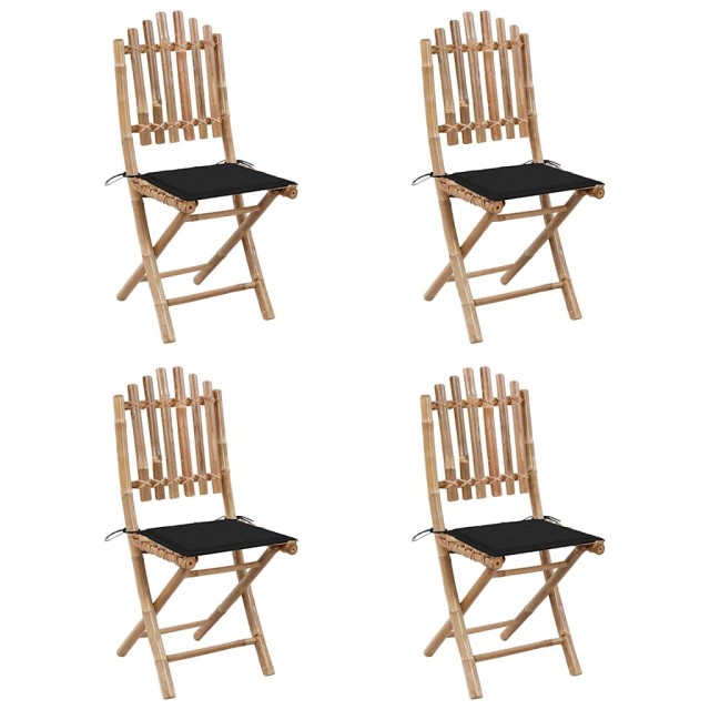 Mobilier à dîner d'extérieur pliable 5 pcs avec coussins bambou
