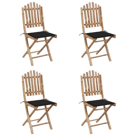 Mobilier à dîner d'extérieur pliable 5 pcs avec coussins bambou