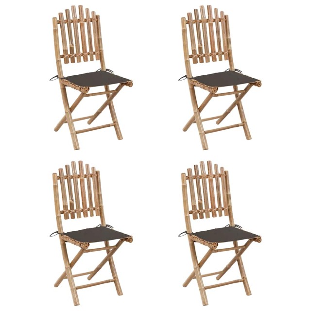 Mobilier à dîner d'extérieur pliable 5 pcs avec coussins bambou