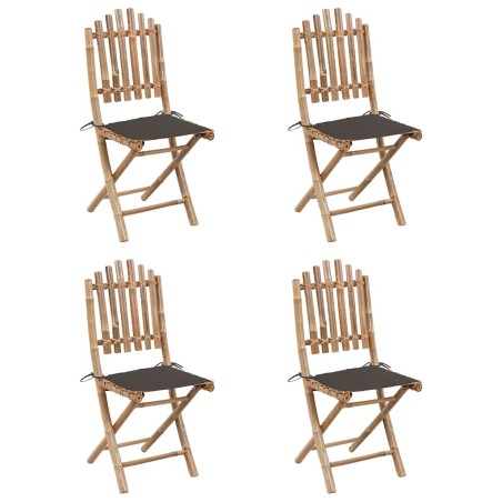 Mobilier à dîner d'extérieur pliable 5 pcs avec coussins bambou