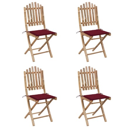 Mobilier à dîner d'extérieur pliable 5 pcs avec coussins bambou 2