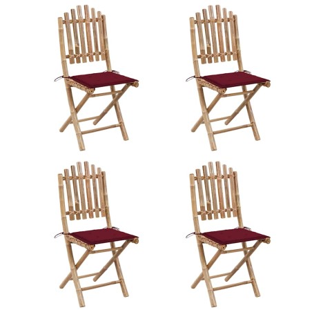Mobilier à dîner d'extérieur pliable 5 pcs avec coussins bambou