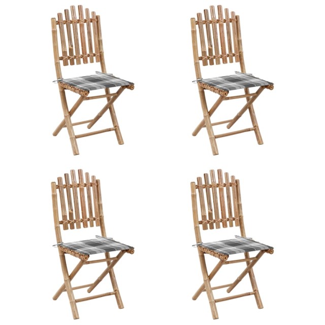 Mobilier à dîner d'extérieur pliable 5 pcs avec coussins bambou