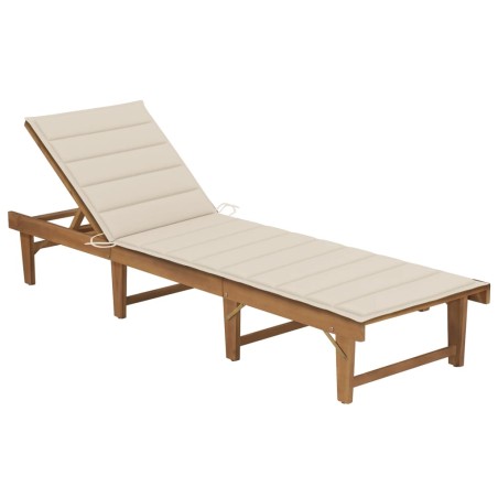 Chaise longue pliable avec coussin Bois d'acacia solide