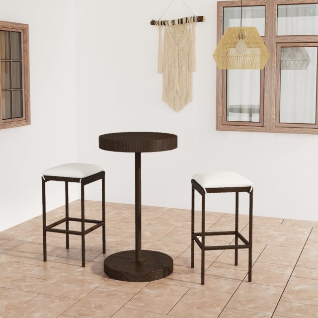 Ensemble de bar de jardin 3pcs coussins Résine tressée Marron