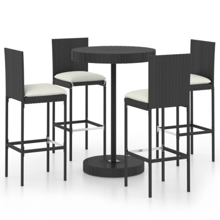 Ensemble de bar de jardin 5 pcs et coussins Résine tressée Noir 2