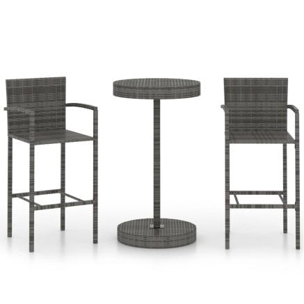 Ensemble de bar de jardin 3 pcs Résine tressée Gris 2