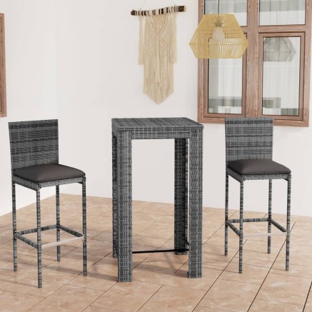 Ensemble de bar de jardin 3 pcs et coussins Résine tressée Gris