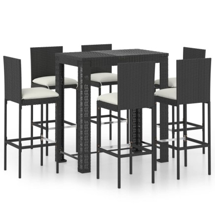 Ensemble de bar d'extérieur 7 pcs coussins Résine tressée Noir 2