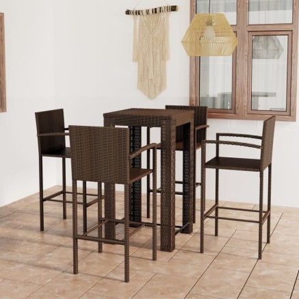 Ensemble de bar d'extérieur 5 pcs accoudoir Poly rotin Marron