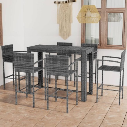 Ensemble de bar d'extérieur 7 pcs accoudoir Résine tressée Gris