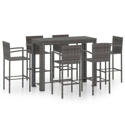 Ensemble de bar d'extérieur 7 pcs accoudoir Résine tressée Gris 2