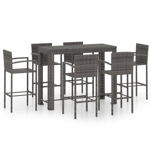 Ensemble de bar d'extérieur 7 pcs accoudoir Résine tressée Gris