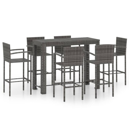 Ensemble de bar d'extérieur 7 pcs accoudoir Résine tressée Gris