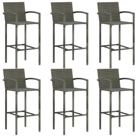 Ensemble de bar d'extérieur 7 pcs accoudoir Résine tressée Gris