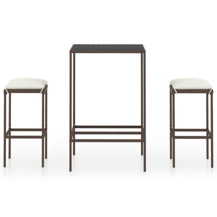 Ensemble de bar de jardin 3 pcs coussins Résine tressée Marron 2