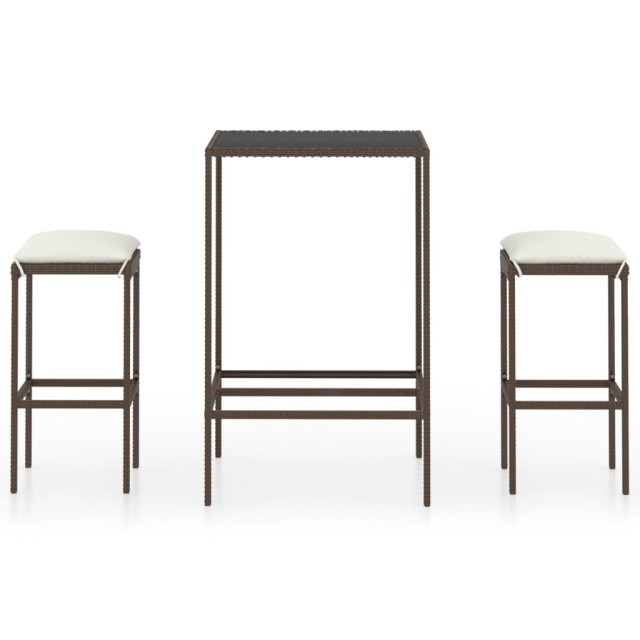 Ensemble de bar de jardin 3 pcs coussins Résine tressée Marron