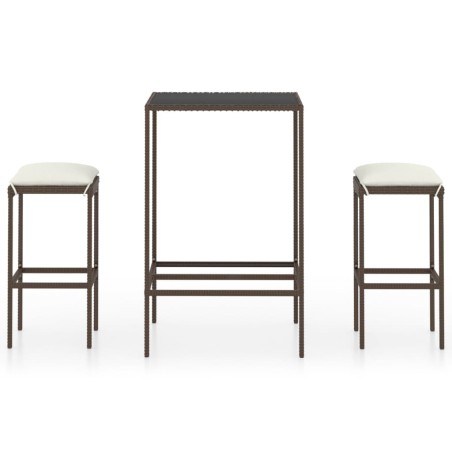 Ensemble de bar de jardin 3 pcs coussins Résine tressée Marron