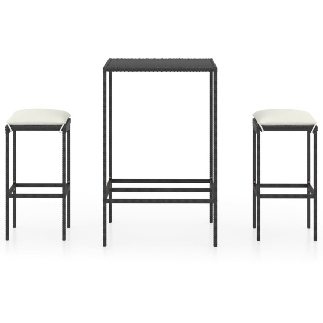 Ensemble de bar de jardin 3 pcs et coussins Résine tressée Noir