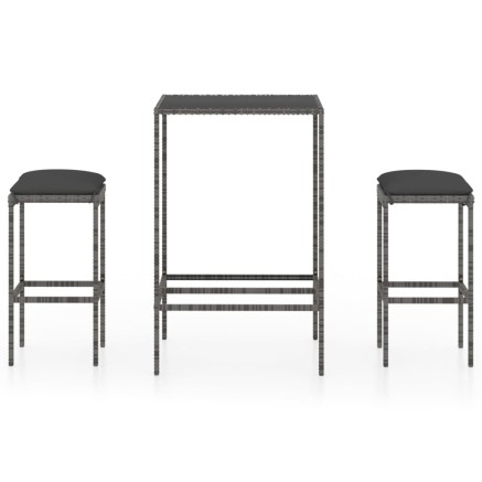 Ensemble de bar de jardin 3 pcs et coussins Résine tressée Gris 2