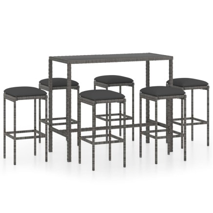 Ensemble de bar de jardin 7 pcs et coussins Résine tressée Gris 2
