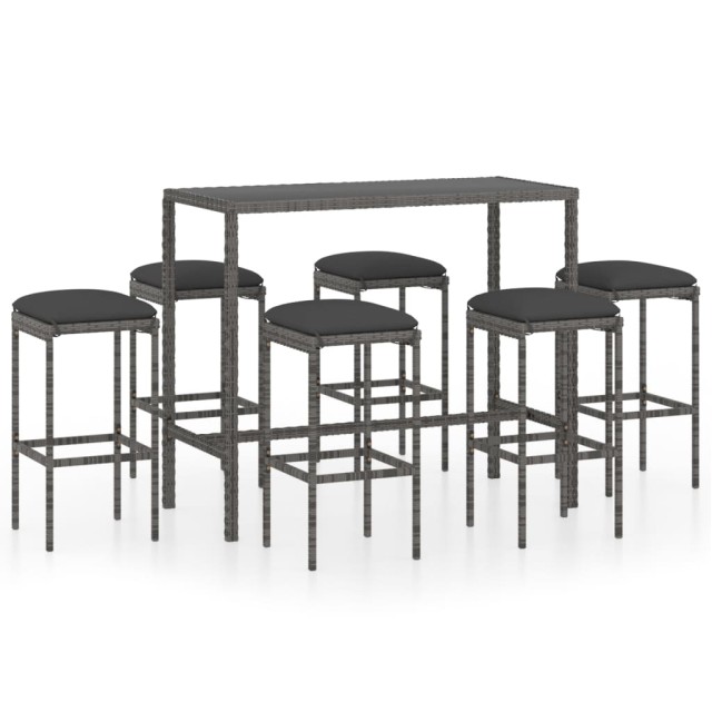 Ensemble de bar de jardin 7 pcs et coussins Résine tressée Gris
