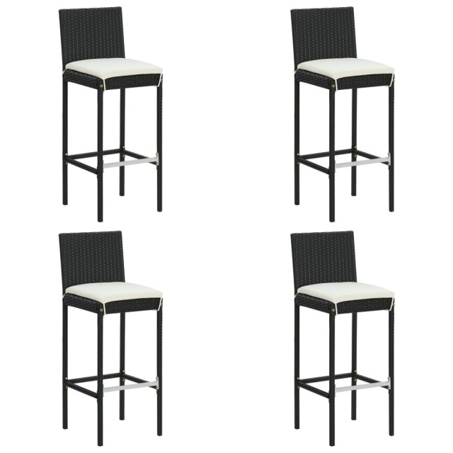 Ensemble de bar de jardin 5 pcs et coussins Résine tressée Noir