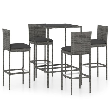 Ensemble de bar de jardin 5 pcs et coussins Résine tressée Gris 2
