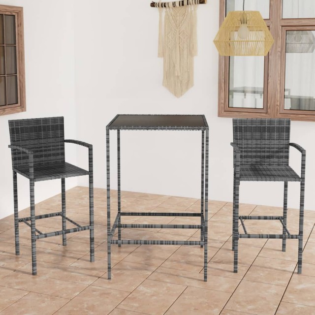Ensemble de bar de jardin 3 pcs Résine tressée Gris