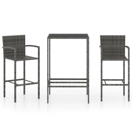 Ensemble de bar de jardin 3 pcs Résine tressée Gris