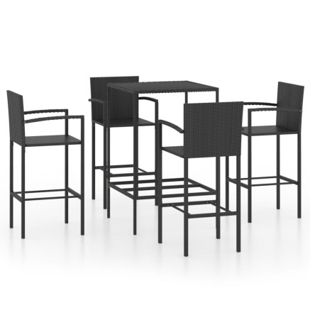 Ensemble de bar de jardin 5 pcs Résine tressée Noir 2