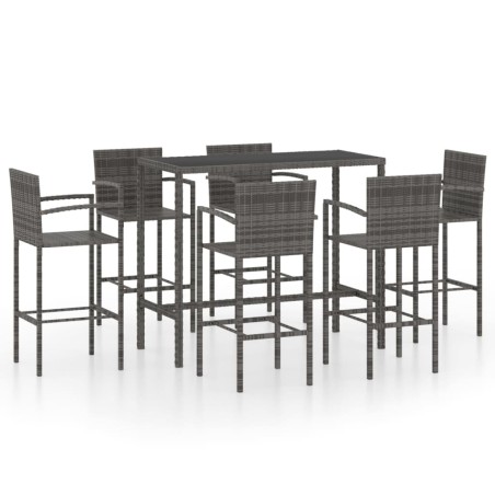Ensemble de bar de jardin 7 pcs Résine tressée Gris