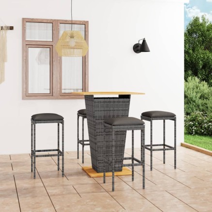 Ensemble de bar de jardin 5 pcs et coussins Résine tressée Gris