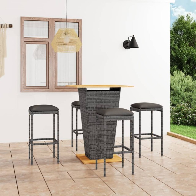 Ensemble de bar de jardin 5 pcs et coussins Résine tressée Gris