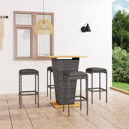 Ensemble de bar de jardin 5 pcs et coussins Résine tressée Gris