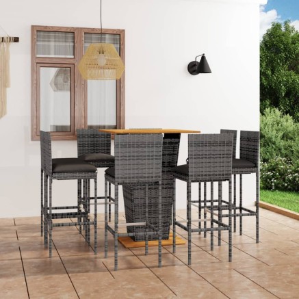 Ensemble de bar de jardin 9 pcs et coussins Résine tressée Gris
