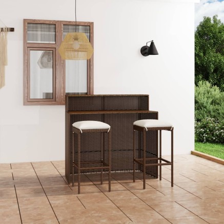 Ensemble de bar de jardin avec coussins 3 pcs Marron