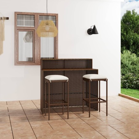 Ensemble de bar de jardin avec coussins 3 pcs Marron
