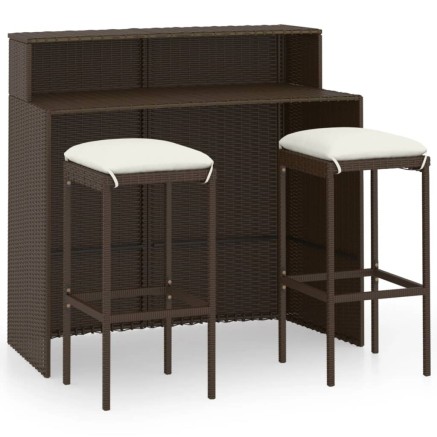 Ensemble de bar de jardin avec coussins 3 pcs Marron 2