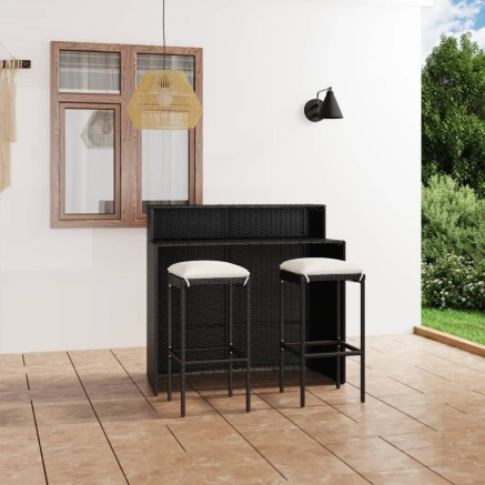 Ensemble de bar de jardin avec coussins 3 pcs Noir