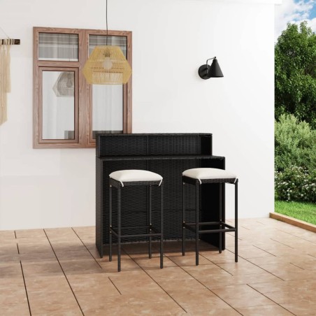 Ensemble de bar de jardin avec coussins 3 pcs Noir