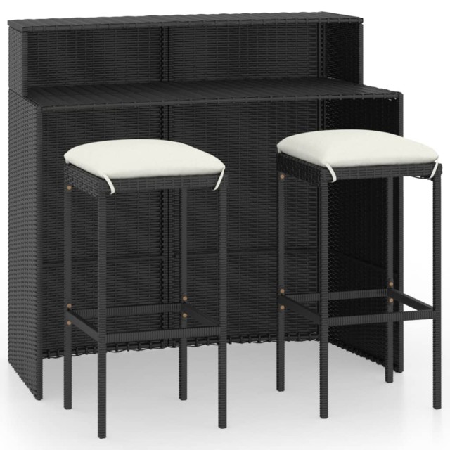 Ensemble de bar de jardin avec coussins 3 pcs Noir
