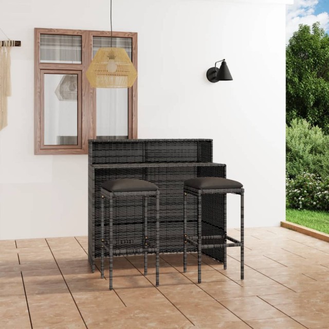 Ensemble de bar de jardin avec coussins 3 pcs Gris