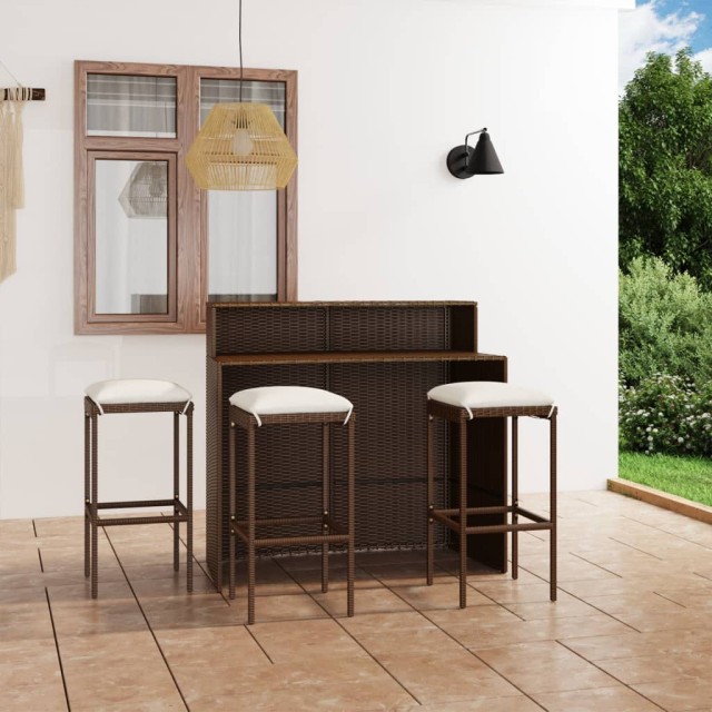 Ensemble de bar de jardin avec coussins 4 pcs Marron