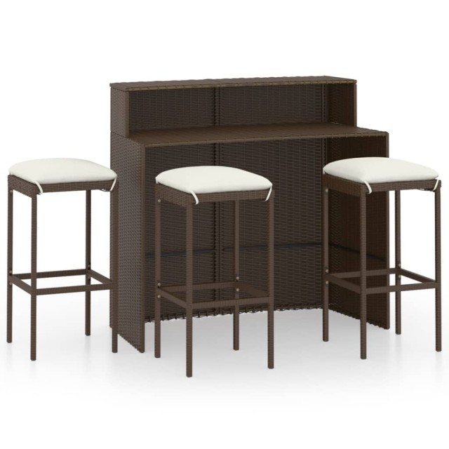 Ensemble de bar de jardin avec coussins 4 pcs Marron