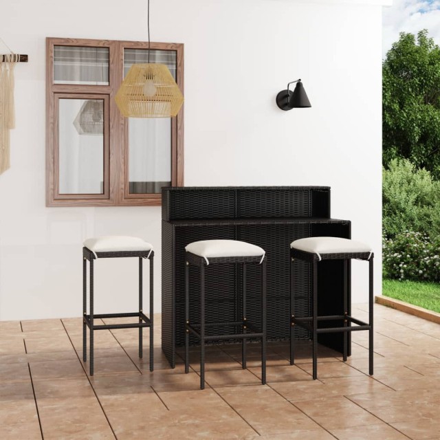 Ensemble de bar de jardin avec coussins 4 pcs Noir