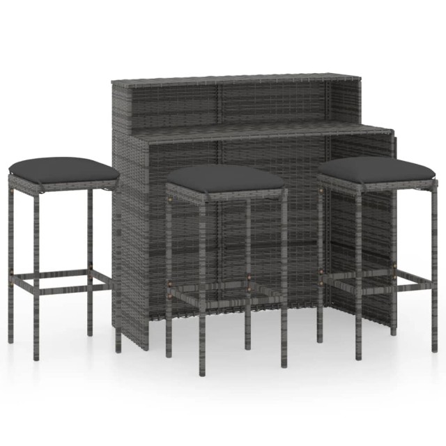 Ensemble de bar de jardin avec coussins 4 pcs Gris