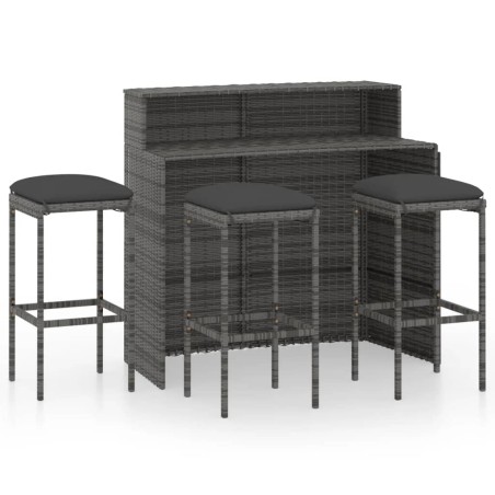 Ensemble de bar de jardin avec coussins 4 pcs Gris