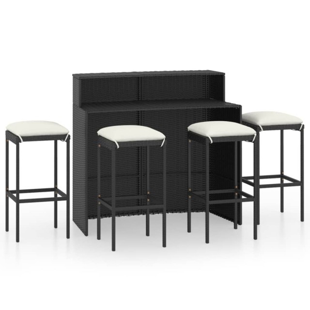 Ensemble de bar de jardin avec coussins 5 pcs Noir